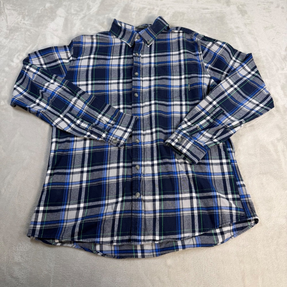 Eddie Bauer Flannel Shirt Classic Fit Mens TL Blue Plaid Cotton Button Down